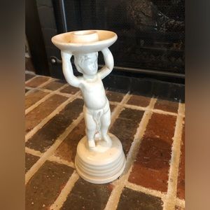 unique vintage ceramic boy statue candle holder 7.5” tall